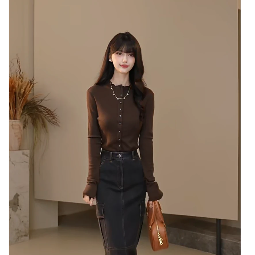 AMASS/阿玛施时尚百搭修身打底黑色显瘦气质春秋针织衫5301016