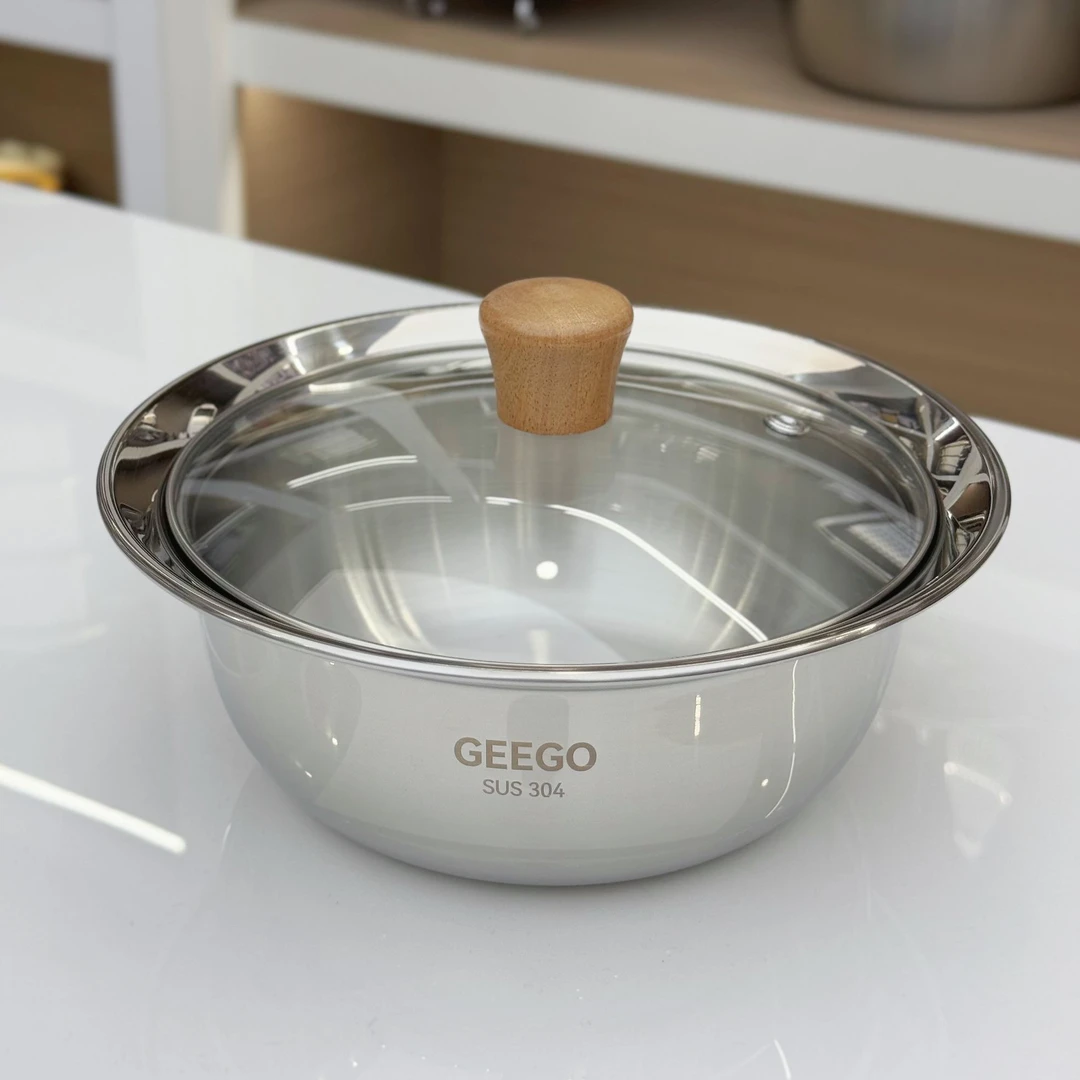 【22cm】304不锈钢汤盆带玻璃盖家用多功能菜盆料理盆沙拉盆