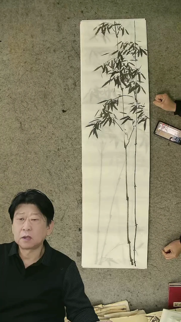 国画四尺对开  墨竹条屏 34*138cm