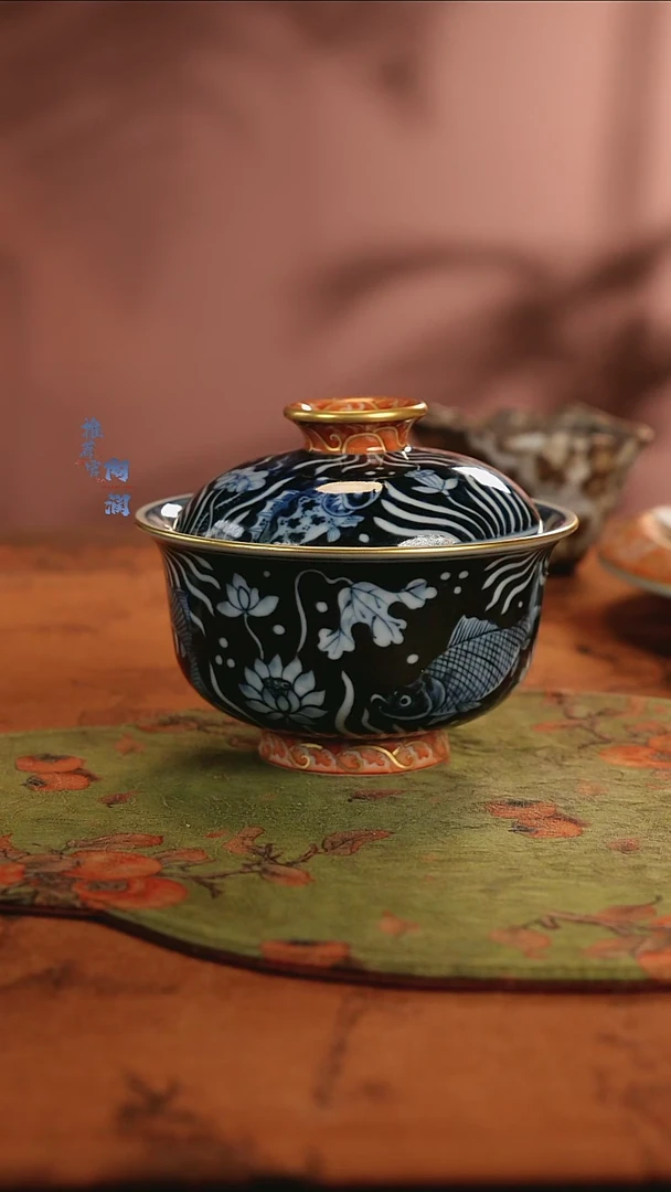 【闪购商品】大明风华 矾红鱼藻盖碗