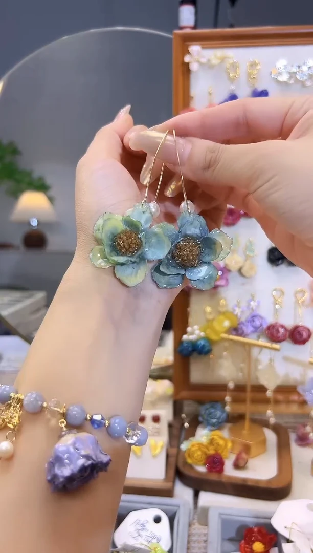 铜合金树脂925银水墨蓝长简易勾