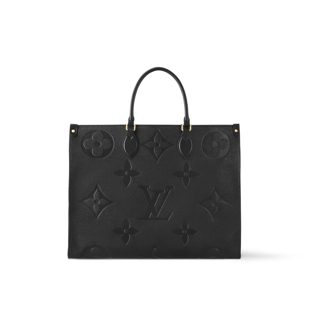 99新 LouisVuitton/路易威登 大号onthego黑色压纹托特包/芯片