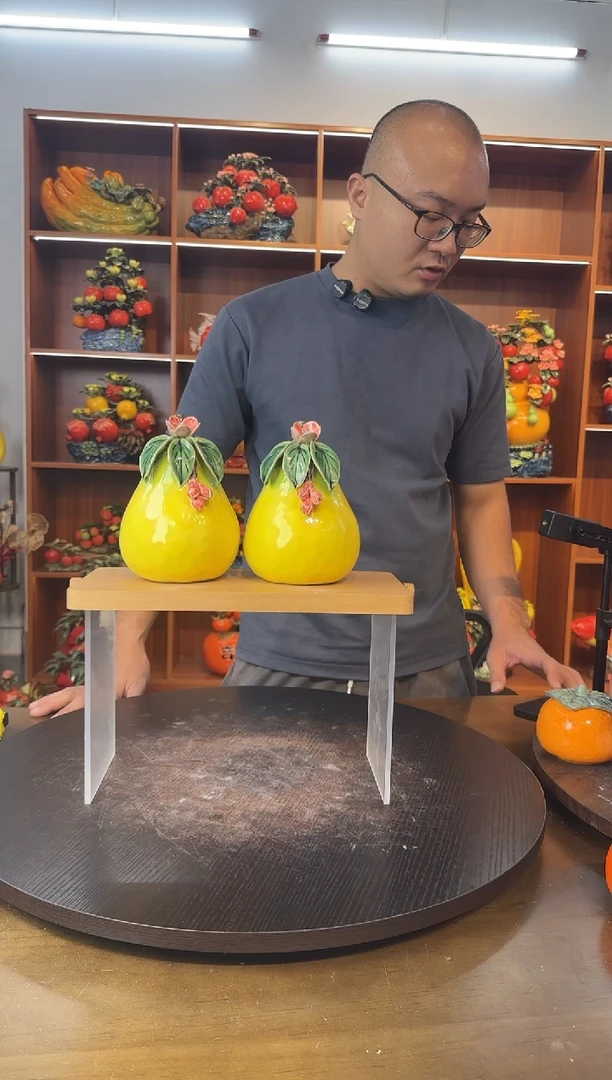 陶瓷柚子一对摆件