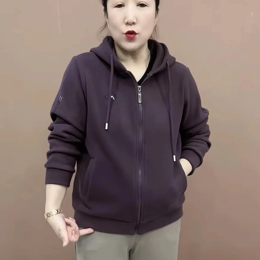 《专柜品质》春秋气质时尚运动休闲百搭连帽中年妈妈开衫卫衣外套5