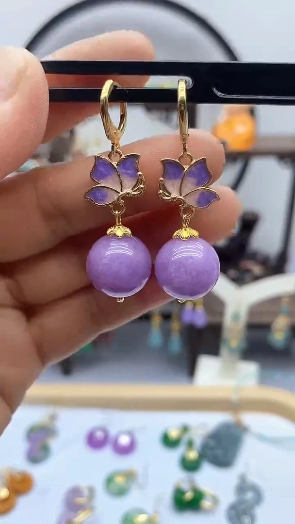 耳饰锂辉石14K金镶嵌106