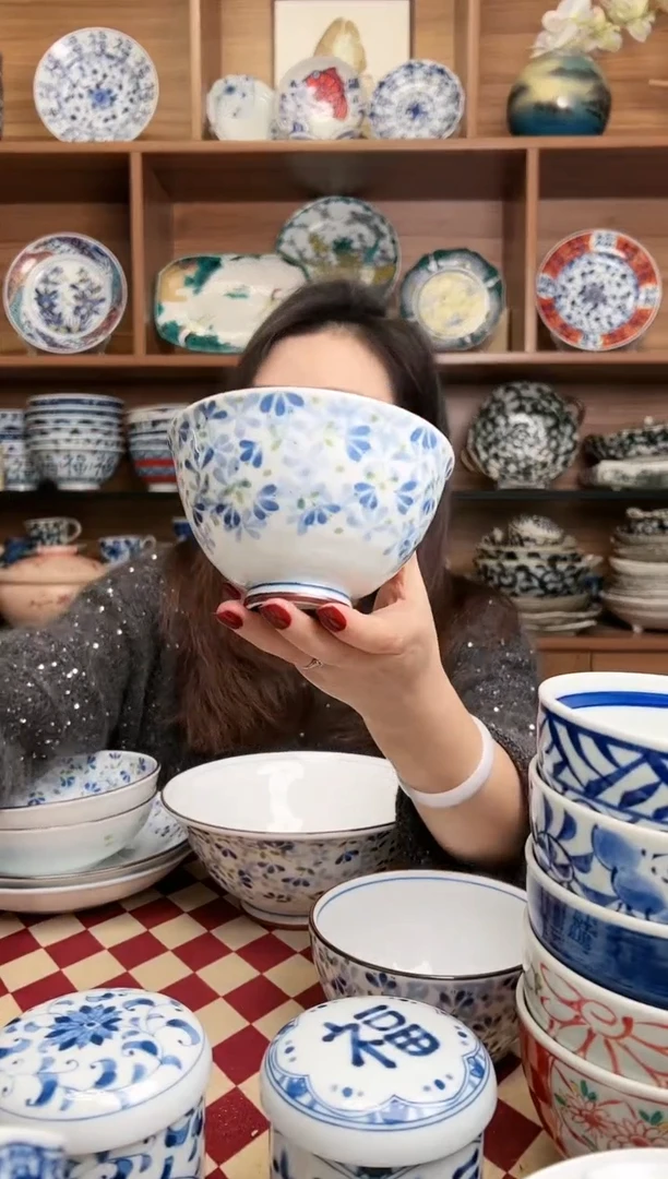 【闪购商品】瓷片小蓝芽12cm高脚饭碗