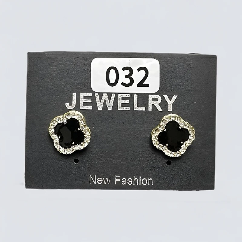 铜合金耳饰 【032】黑色四叶草耳钉小众设计感简约气质耳环