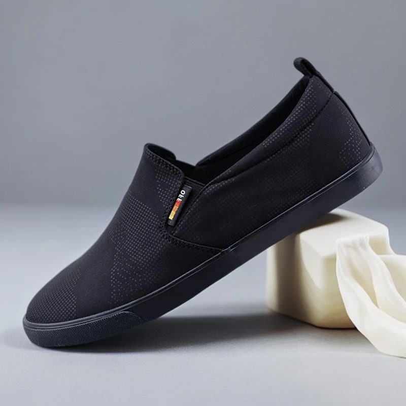 玛古芭男夏季一脚蹬帆布鞋男款舒适轻便时尚百搭透气黑色休闲鞋子