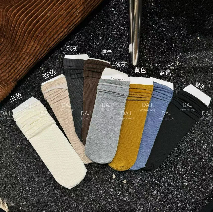 徐秋阳 XQY秋冬磨毛竖条纹加厚纯色女袜美拉德中筒袜SW-B227