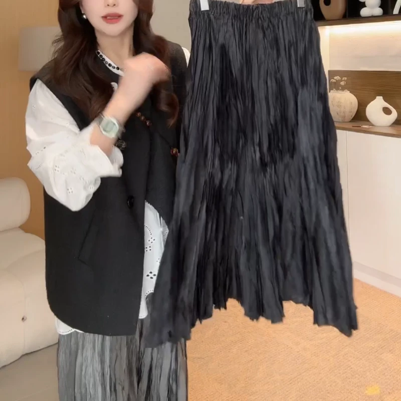 春夏新款压皱时尚休闲百搭山本风设计感半身裙子LK2501561