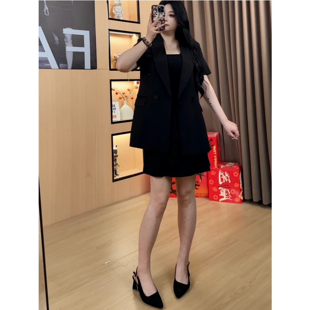 大雯子微胖定制~【LWT471】显瘦气质时尚休闲百搭女士夏季黑色