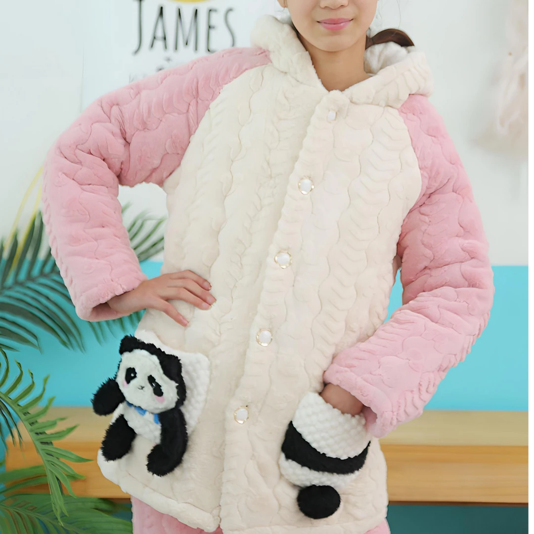 冬季三层夹棉加厚睡衣中大童女款加厚家居服