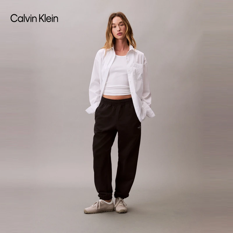 CK Jeans25春秋女士休闲字母抽绳腰束脚针织运动卫裤