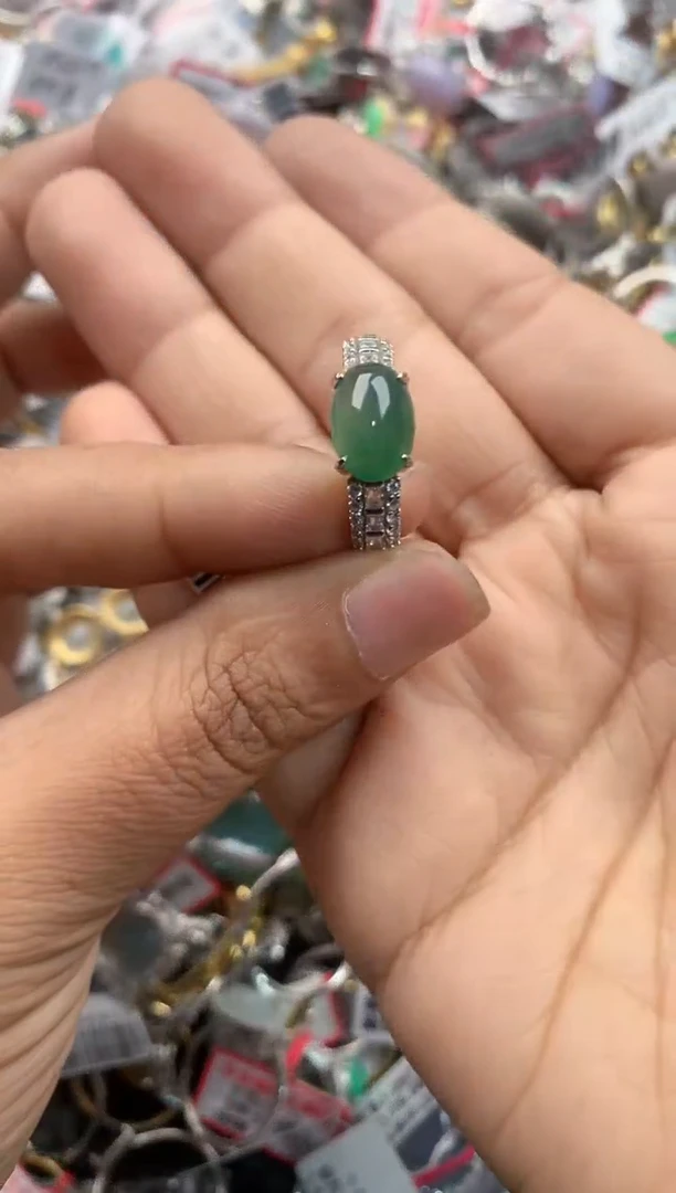 银S925镶嵌戒指翡翠666----10