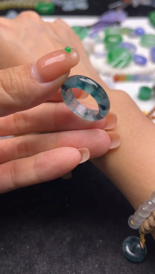 未镶嵌定制翡翠15圈蓝戒圈9800+980-lm116
