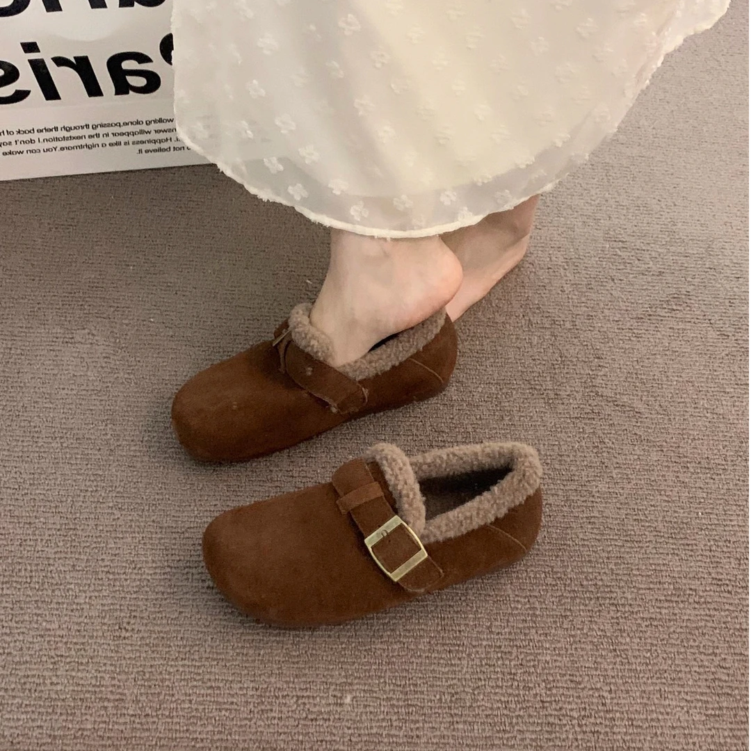 【万达撤柜】厚底软皮加绒勃肯鞋外穿2025新秋冬一脚蹬丑萌晚晚风保