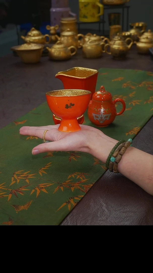 茶杯紫砂【宜景窑爱马仕橙鎏金系列】丰谷