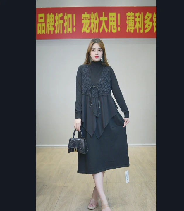 【嘉施兰格】1609新款连衣裙2025秋冬时尚中长款马甲长袖裙子潮流