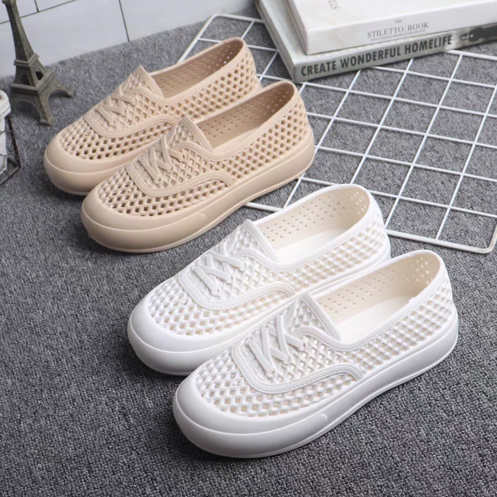 夏季防滑软底透气散步网状洞洞鞋妈妈凉鞋舒适护士白色工作鞋雨鞋