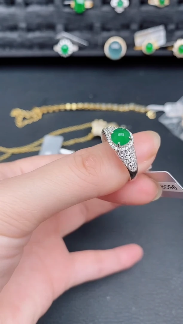 银S925镶嵌戒指翡翠天然a货翡翠306