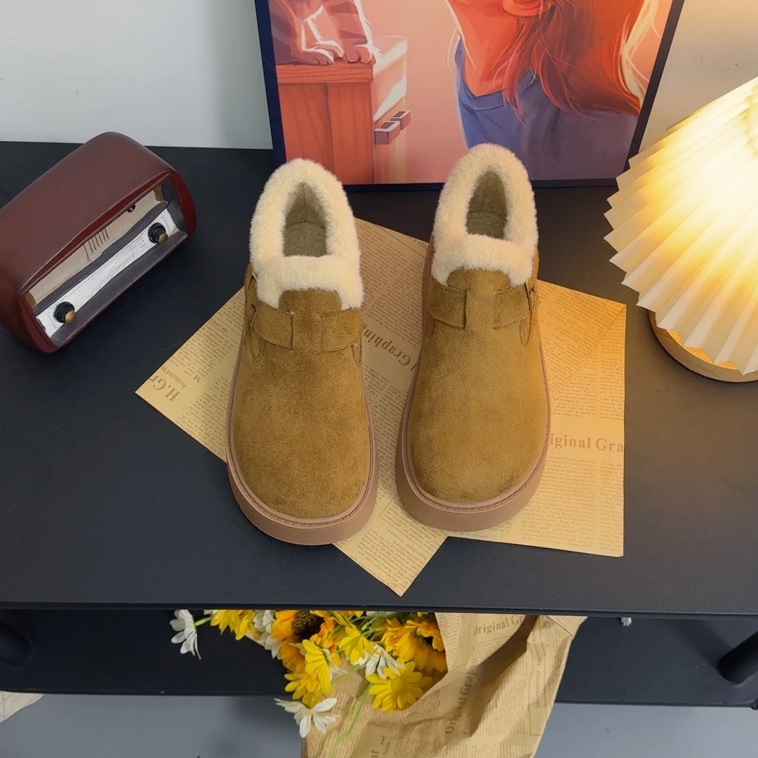 网红厚底加绒勃肯鞋女2025年秋冬季新款百搭一脚蹬高帮棉鞋短靴