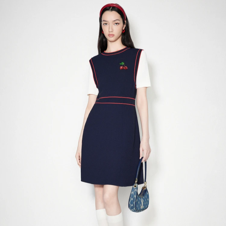 SALT.P可颜 假两件撞色樱桃毛织连衣裙AC64306070