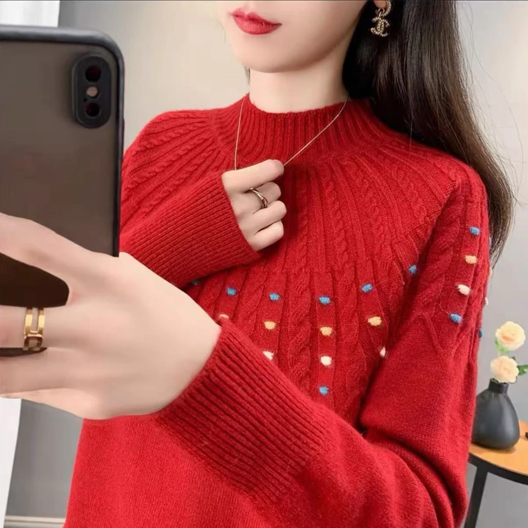 508#麻花半高领针织衫秋冬季新款宽松套头长袖474