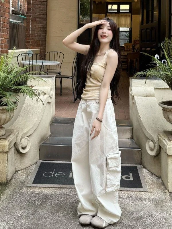 复古显瘦阔腿裤新款工装拖地裤女士弯刀裤百搭宽松时尚甜酷慵懒风