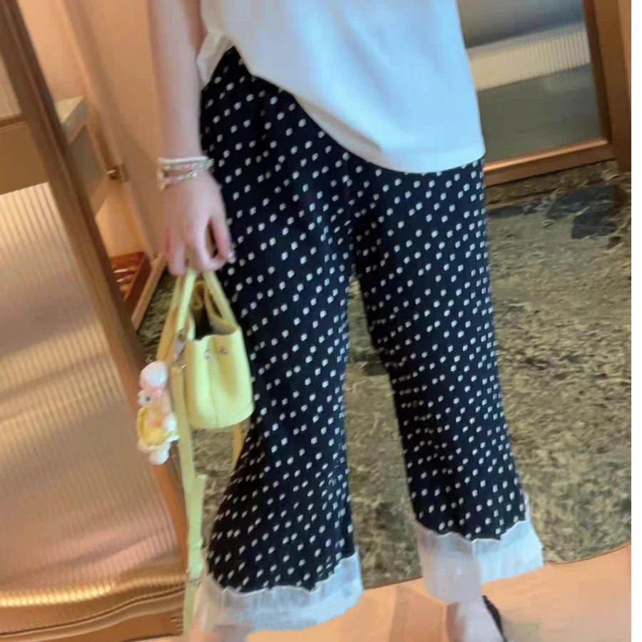 像没穿一样！25春夏韩代升级版 减龄点点裤松紧腰拼花边波点休闲裤