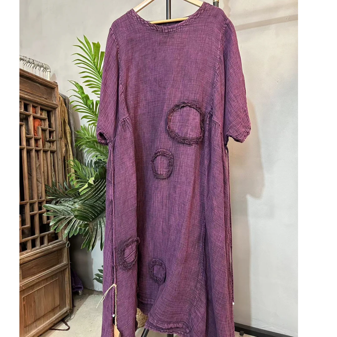 【M505】原创文艺休闲宽松长袍女春秋长裙复古亚麻套头连衣裙