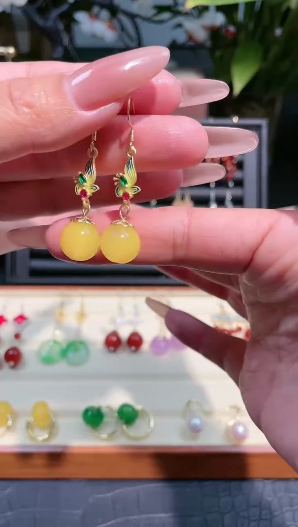 【闪购商品】玛瑙/玉髓耳饰银S925镀金镶嵌403000