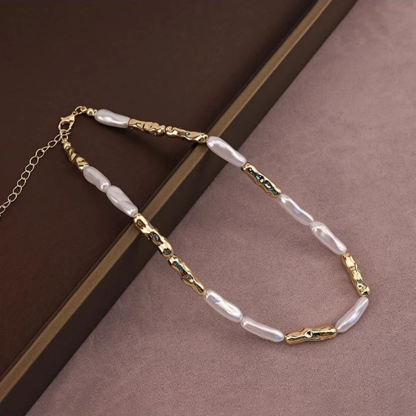 铜合金项链 《货号7603》法式复古优雅牙签异形珠项链（链长：40+6cm）