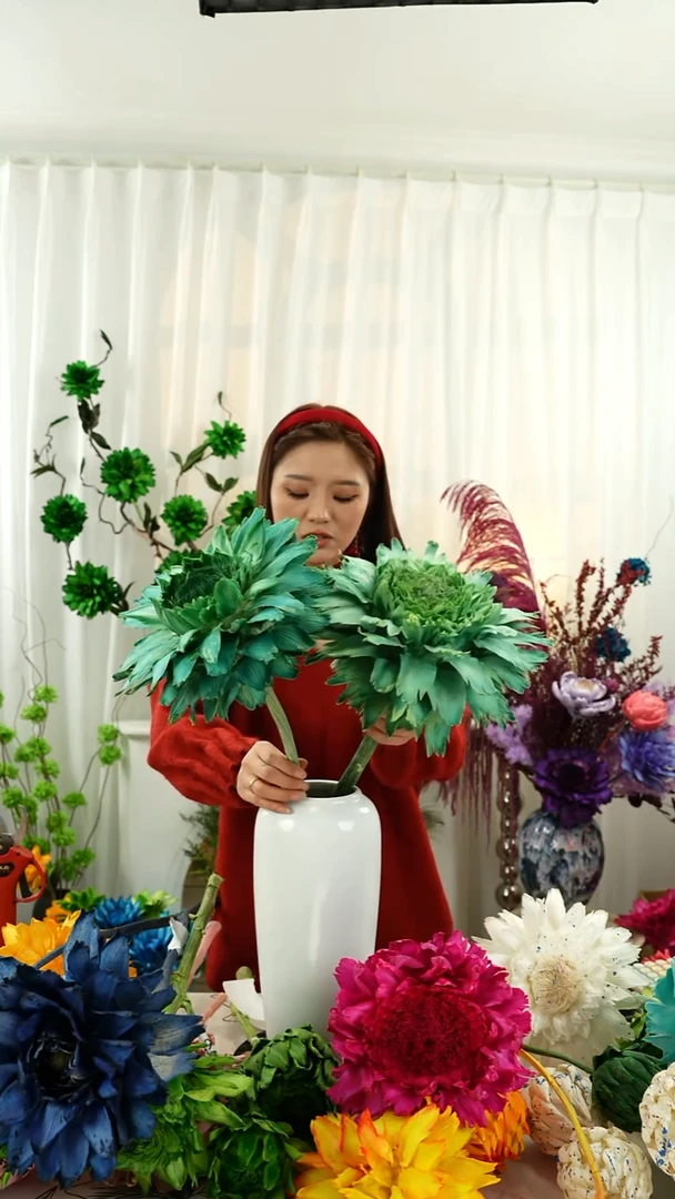 永生花霸王花2个头叶片有伤【孔雀绿】A54