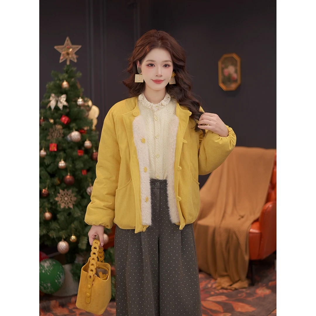 DaYuanSAD【听苏】婉儿复古双面穿加绒厚保暖开衫上衣短外套#W15221