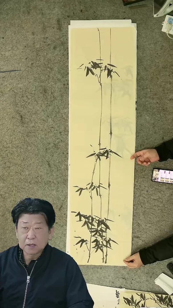 国画四尺对开  墨竹条屏 34*138cm