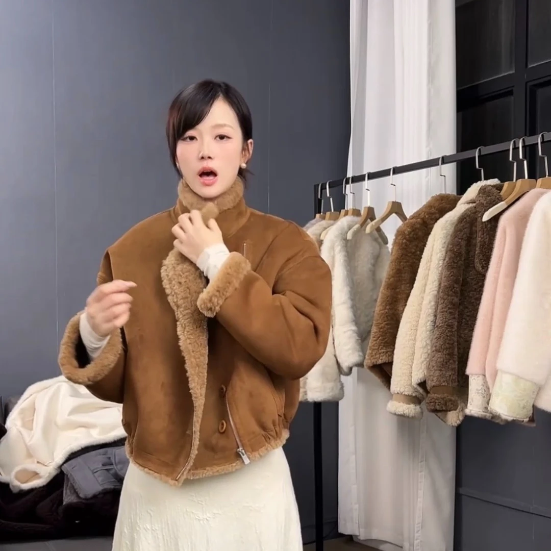 人造皮草 【双面双穿】翻领时尚女式冬季外套保暖显瘦宽松-环保毛