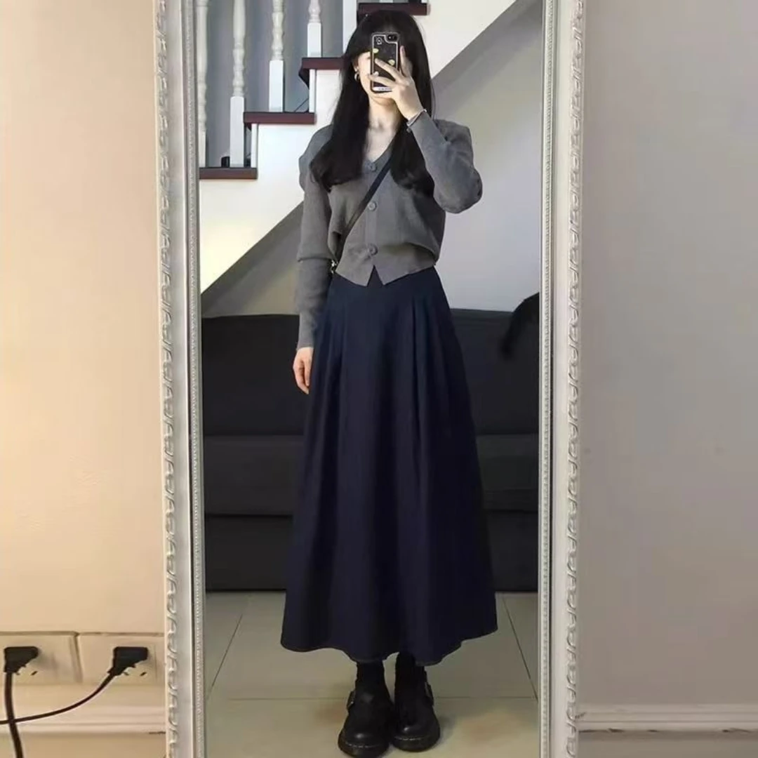 简约通勤慵懒风休闲风时尚高腰女装贝果复古风短款针织开衫春秋季