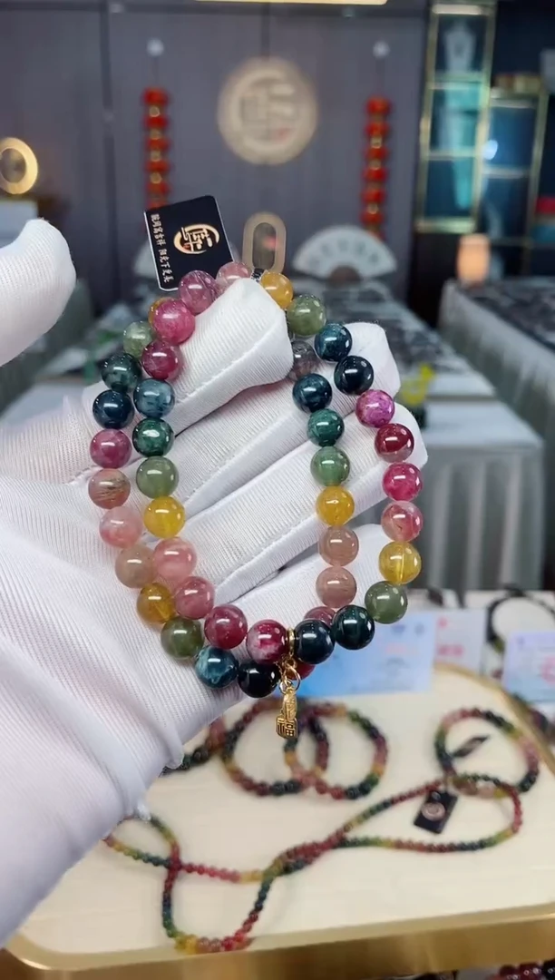 未镶嵌老矿碧玺彩虹单圈手串7mm+碧玺xion多样性发一条