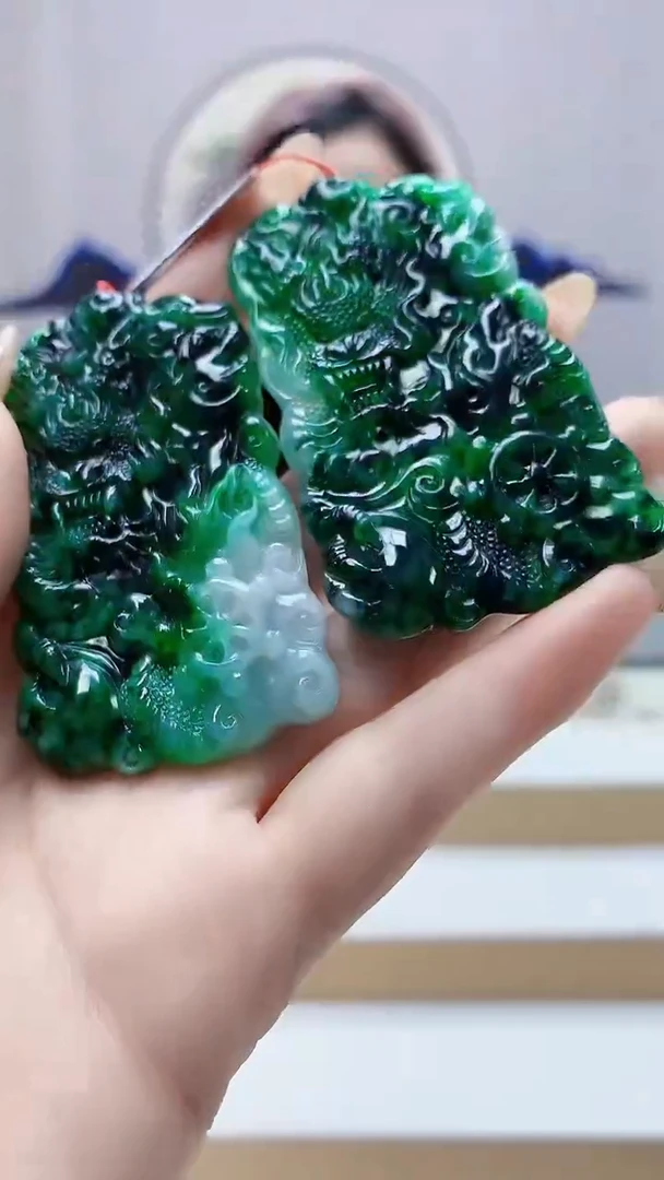 未镶嵌定制翡翠4852DD-毛货挂件一对89