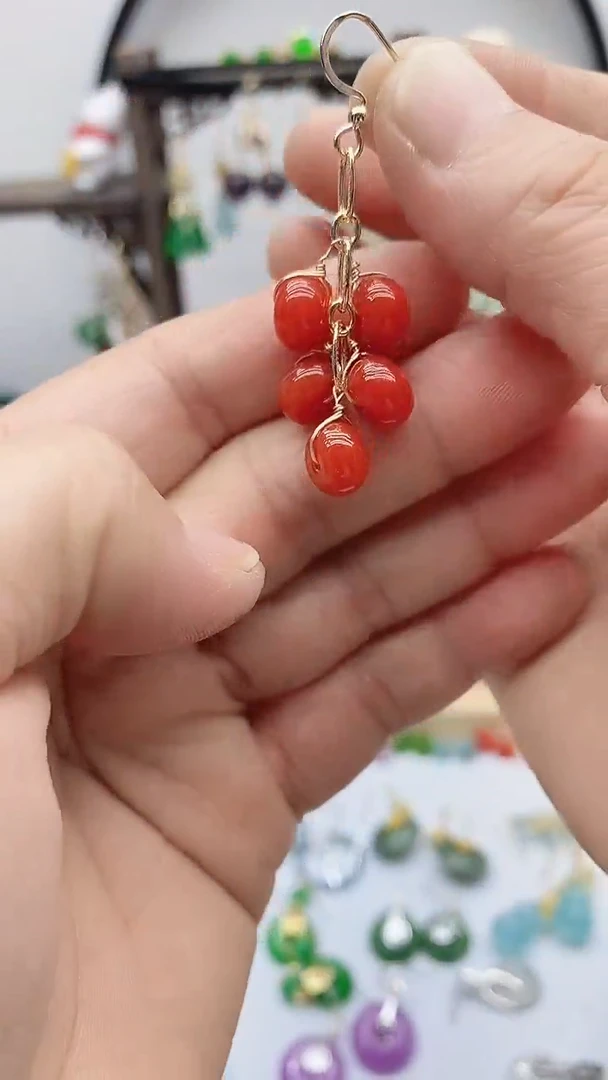 14K金镶嵌南红玛瑙耳饰562