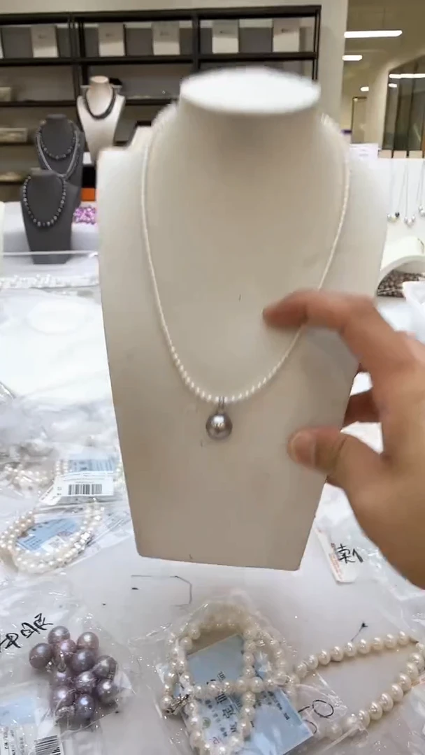 淡水珍珠银S925镶嵌吊坠(赠链)12-13mm（孔雀绿）