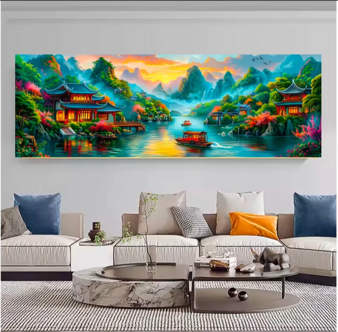 【1600】山水涧 大格300x100 满绣36色 无勾边十字绣套件