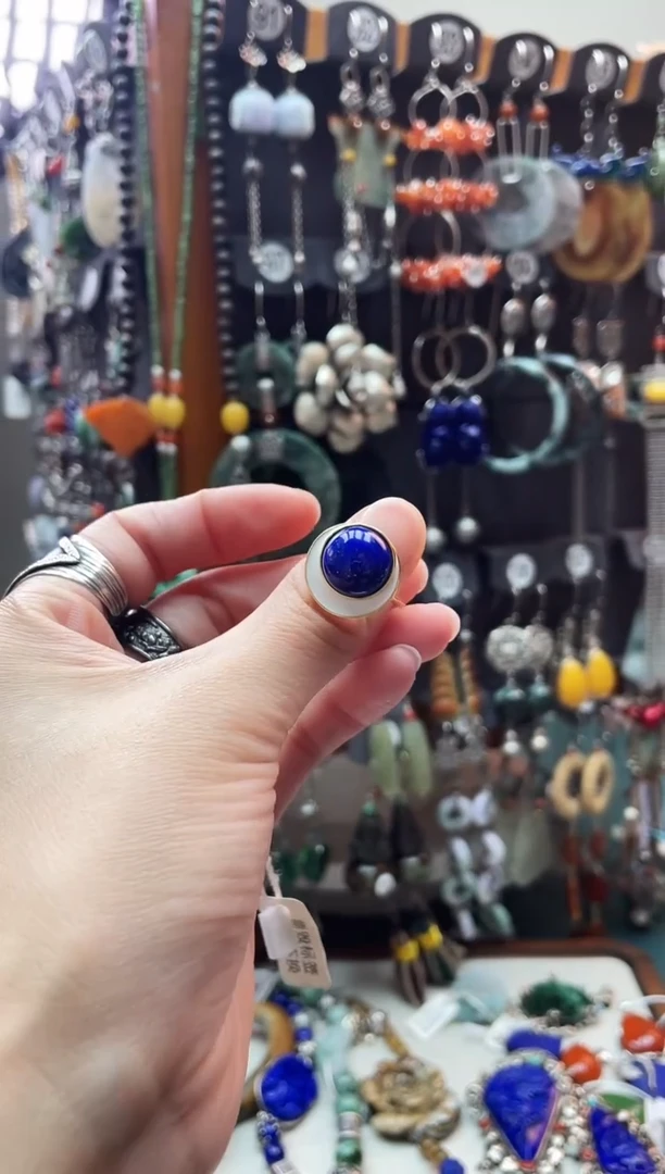 银S925镀金镶嵌青金石戒指饰品