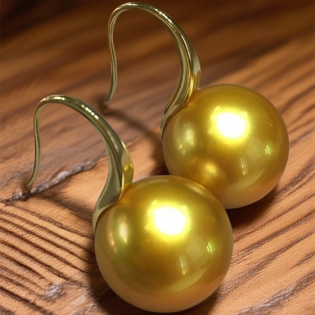 925银耳饰 925银南洋浓金色高跟鞋贝珠耳钩优雅气质女款耳坠