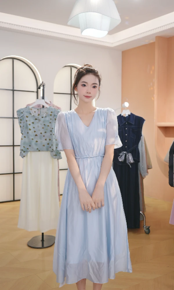 【送运费险】M1653 夏季新款高档洋气新中式收腰显瘦连衣裙女