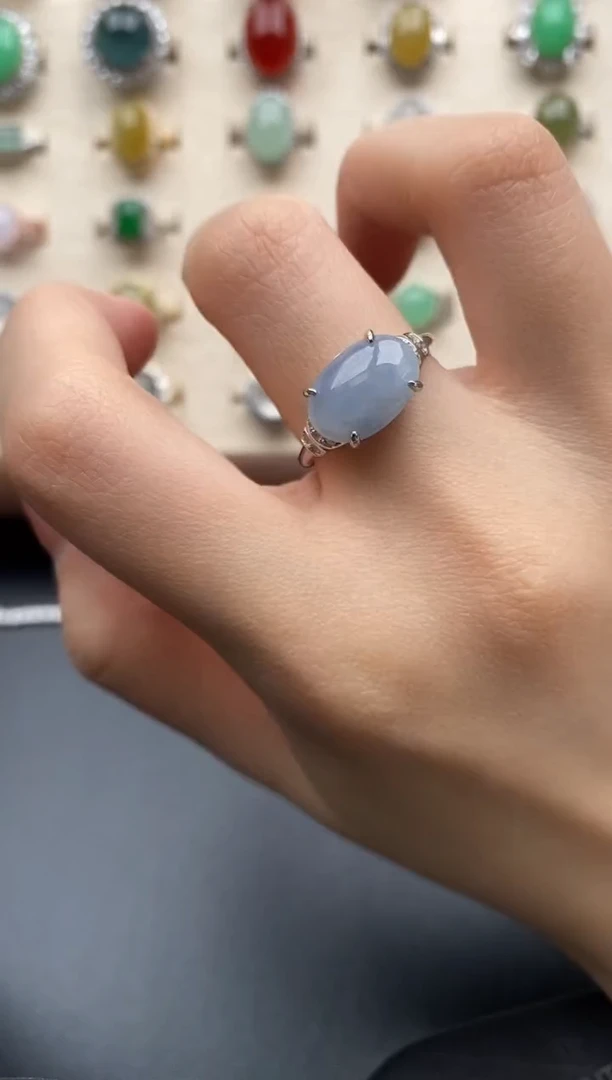 银S925镶嵌戒指翡翠一物一证一礼盒