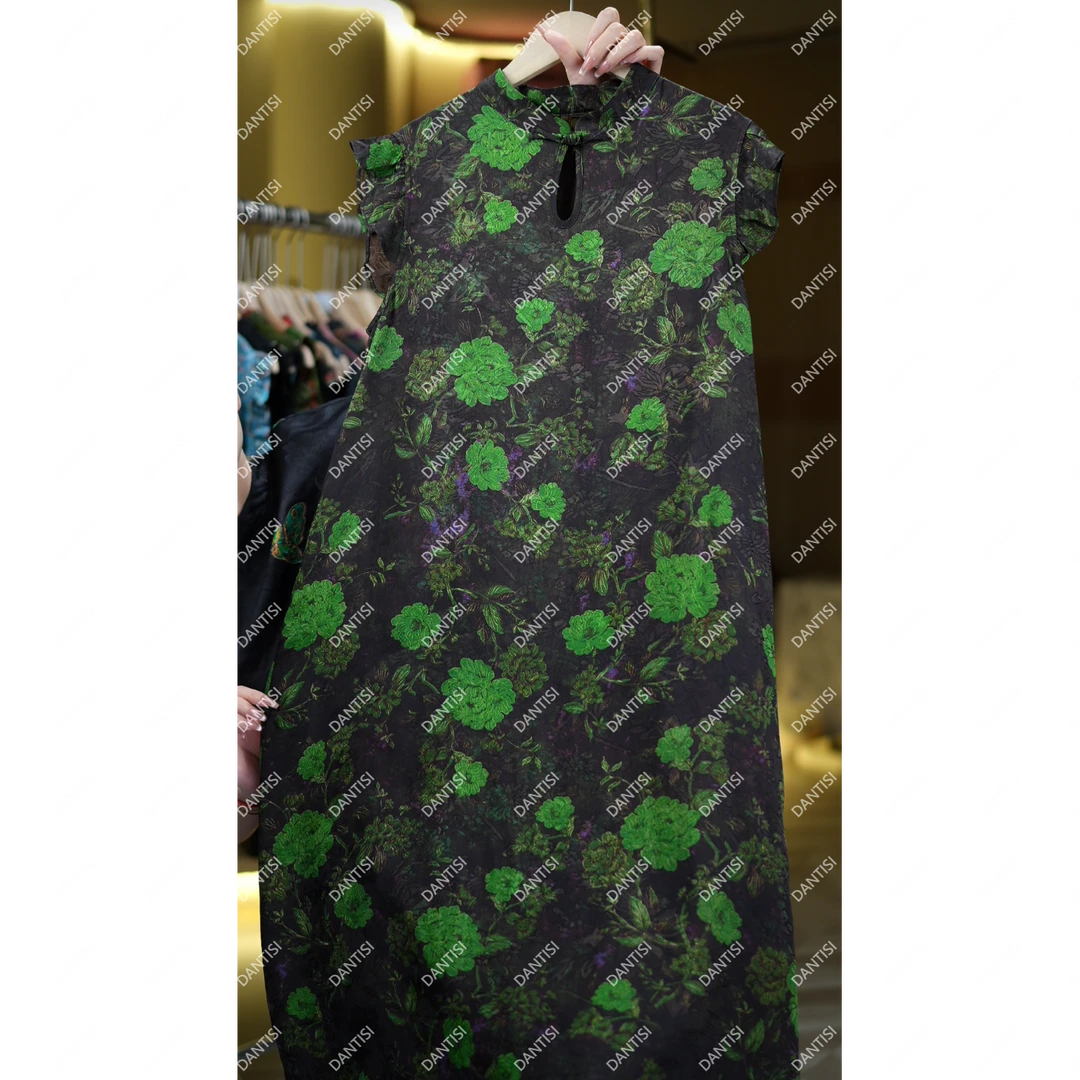 青绾《非遗美学》1484新中式复古印花盘扣时尚连衣裙