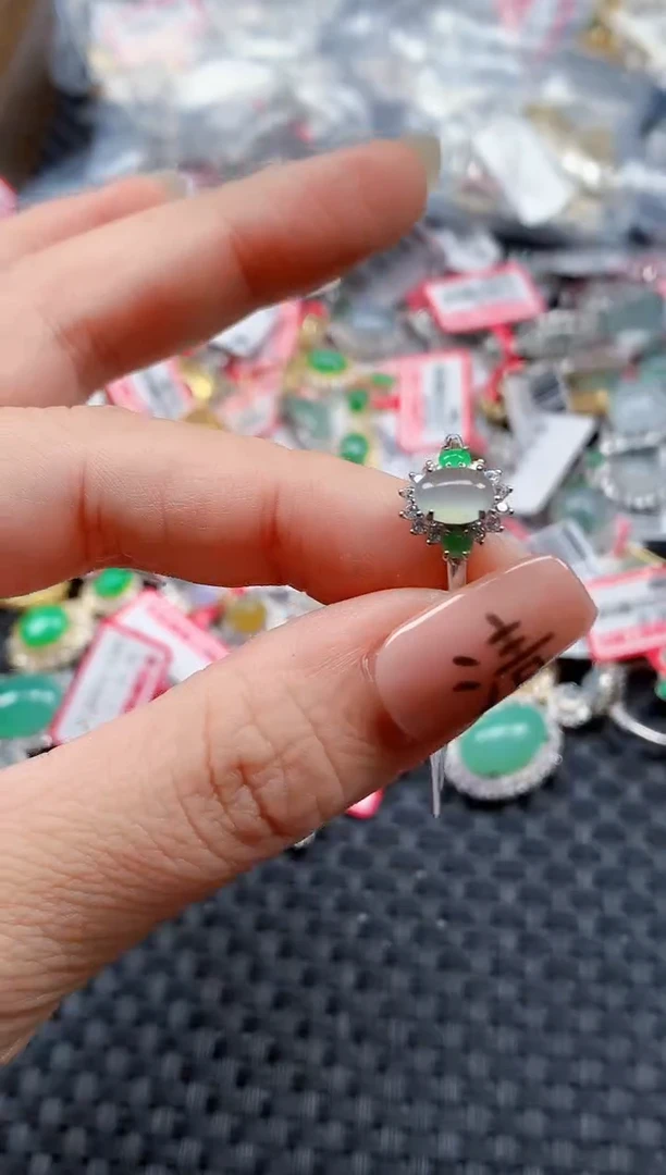 银S925镶嵌戒指翡翠天然A货缅甸翡翠