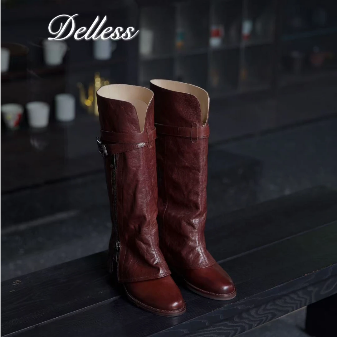 【Delless】限定裤筒骑士西部牛仔复古马靴长筒5498