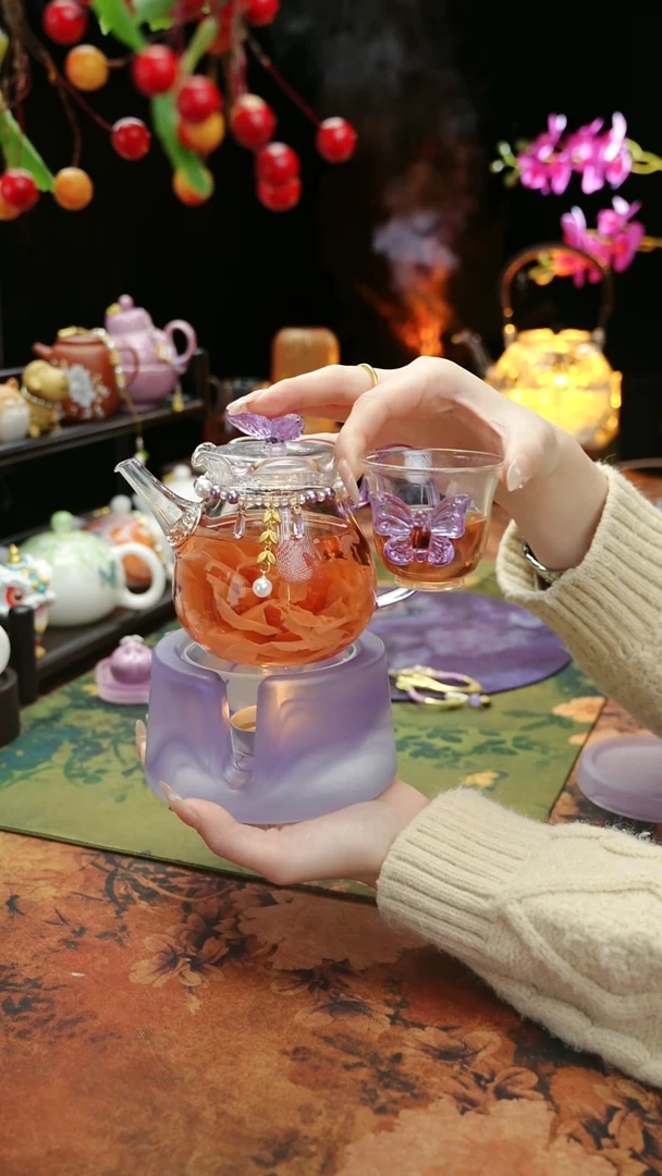 【闪购商品】紫色温茶台+茶壶+链子+杯子